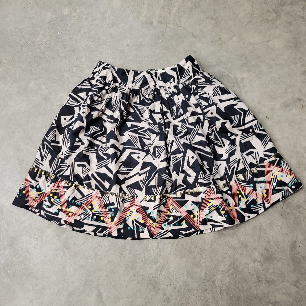 Anthropologie Odille Women's Skirt Size 2 Multi Color Beaded Hem Pockets Lined